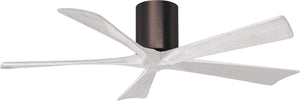 Matthews Fan IR5H-BB-MWH-52 Irene-5H five-blade flush mount paddle fan in Brushed Bronze finish with 52” solid matte white wood blades. 