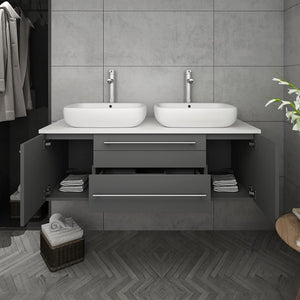 Fresca FCB6148WH-VSL-D-CWH-V Fresca Lucera 48" White Wall Hung Modern Bathroom Cabinet w/ Top & Double Vessel Sinks