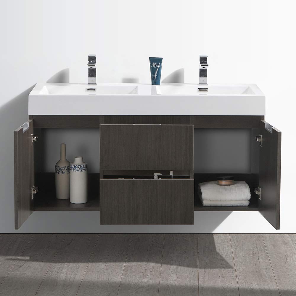 Fresca FCB8348WH-D-I Fresca Valencia 48" Glossy White Wall Hung Double Sink Modern Bathroom Vanity