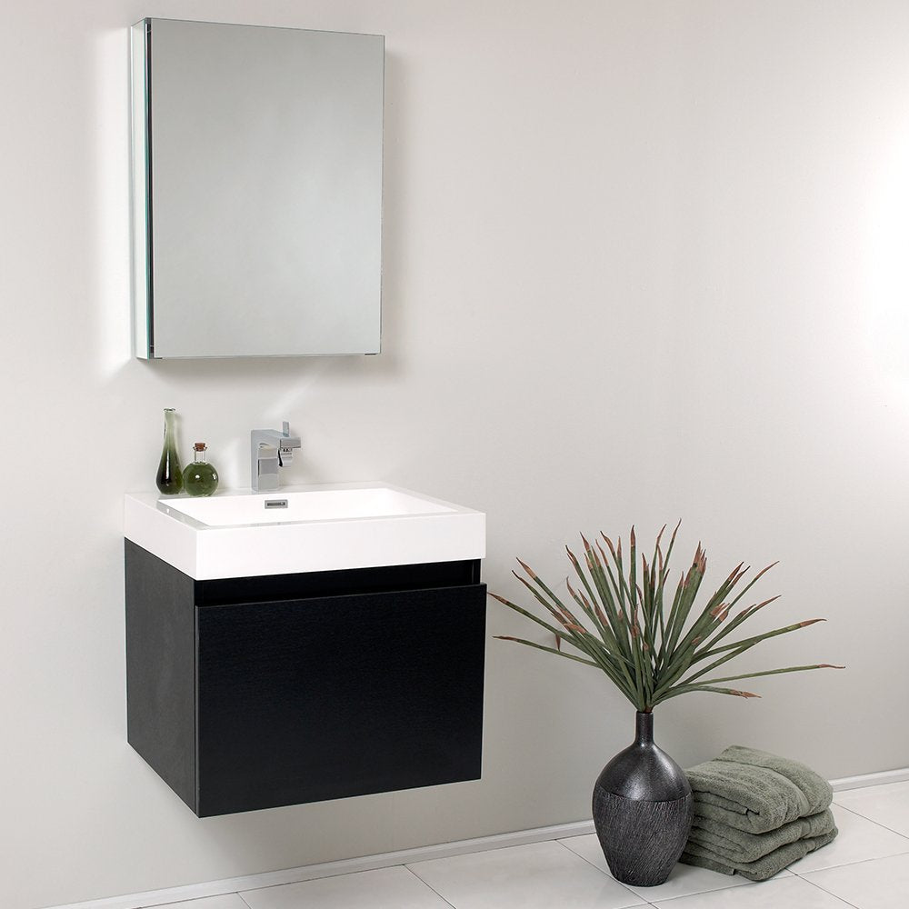 Fresca FVN8006BW Fresca Nano 24" Black Modern Bathroom Vanity w/ Medicine Cabinet