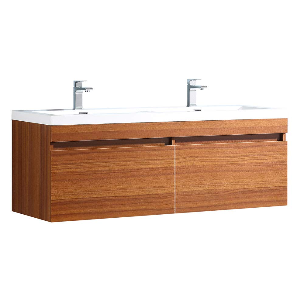 Fresca FCB8040TK-I Fresca Largo 57" Teak Modern Double Sink Bathroom Cabinet w/ Integrated Sinks