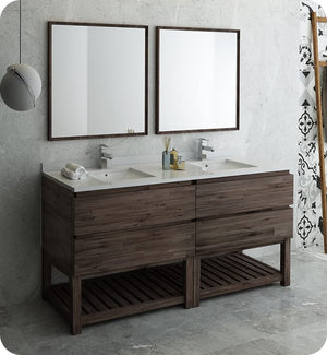 Fresca FVN31-3636ACA-FS Fresca Formosa 72" Floor Standing Double Sink Modern Bathroom Vanity w/ Open Bottom & Mirrors