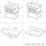 Jeffrey Alexander VKITAST30ESWCR 30" Espresso Astoria Vanity, White Carrara Marble Vanity Top, undermount rectangle bowl