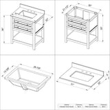 Jeffrey Alexander VKITAST30ESCQR 30" Espresso Astoria Vanity, Calacatta Vienna Quartz Vanity Top, undermount rectangle bowl