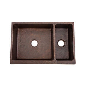Premier Copper Products KA75DB33229 33-Inch Hammered Copper Kitchen Apron 75/25 Double Basin Sink, Oil Rubbed Bronze