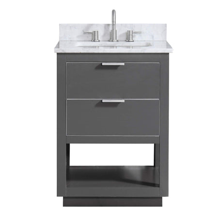 Avanity Allie 25 in. Vanity Combo in Twilight Gray with Silver Trim and Carrara White Marble Top 