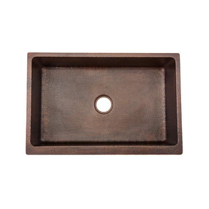 Premier Copper Products KASDB33229F 33-Inch Hammered Copper Kitchen Apron Single Basin Sink with Fleur De Lis Design, Oil Rubbed Bronze