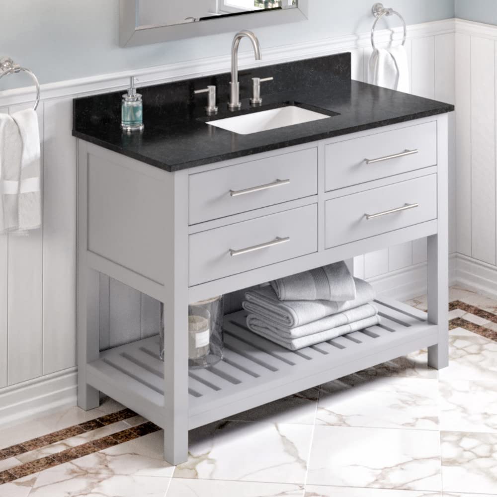 Jeffrey Alexander VKITWAV48GRBGR 48" Grey Wavecrest Vanity, Black Granite Vanity Top, undermount rectangle bowl