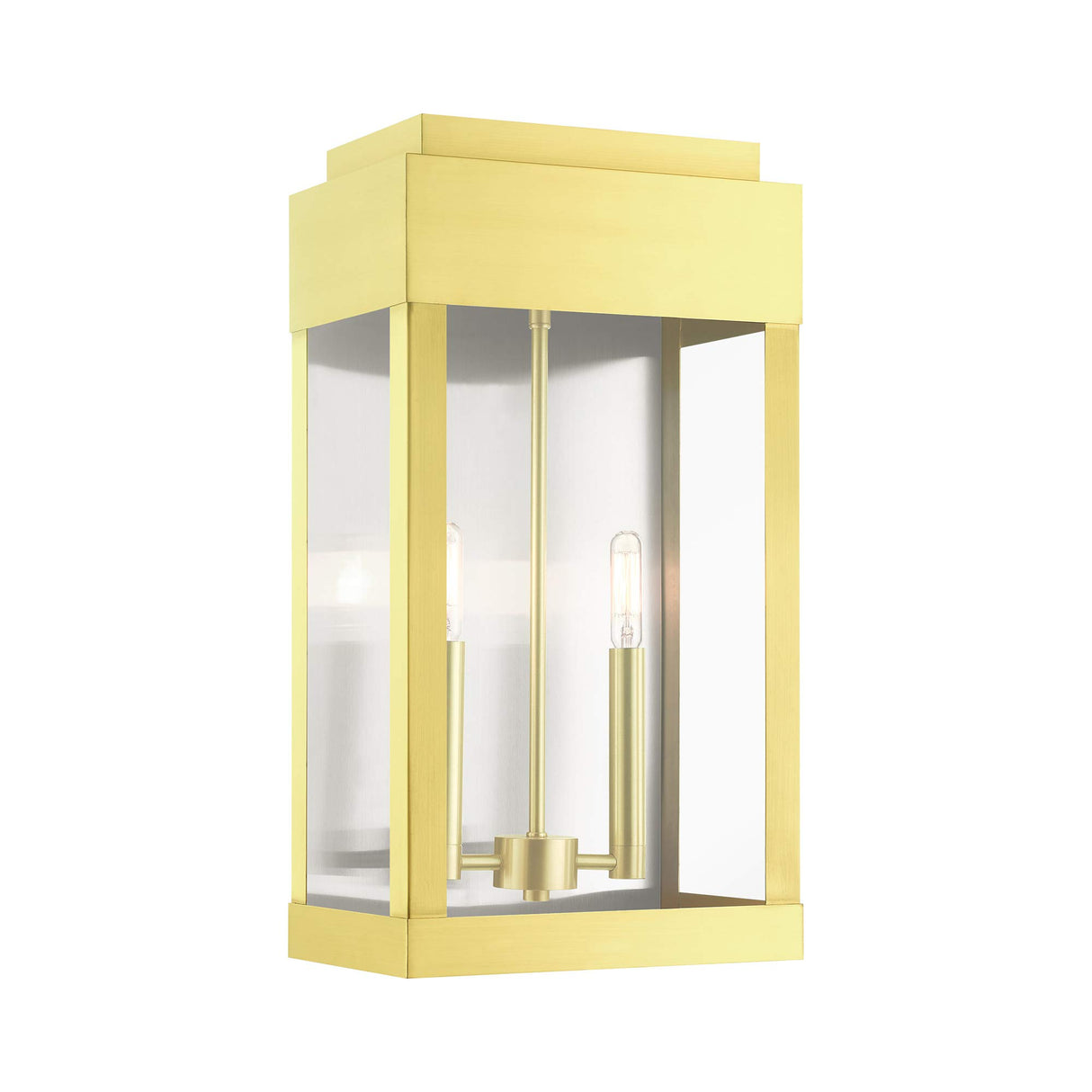 Livex Lighting 21238-12 York 2 Light Outdoor Wall Lantern, Satin Brass with Brushed Nickel Stainless Steel Reflector