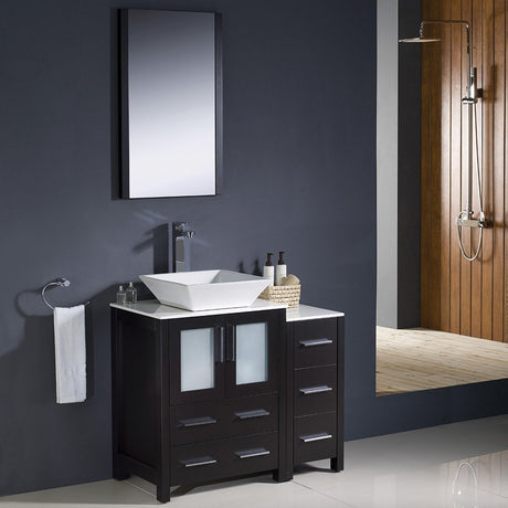 Fresca FVN62-2412ES-VSL Fresca Torino 36" Espresso Modern Bathroom Vanity w/ Side Cabinet & Vessel Sink