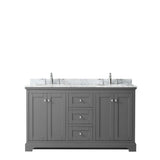 Avery 60 Inch Double Bathroom Vanity in Dark Gray White Carrara Marble Countertop Undermount Oval Sinks and No Mirror