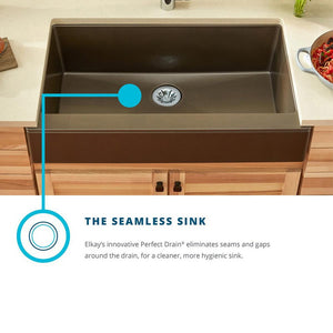 Elkay ELXUFP3620RT0 Quartz Luxe Single Bowl Farmhouse Sink with Perfect Drain, Ricotta