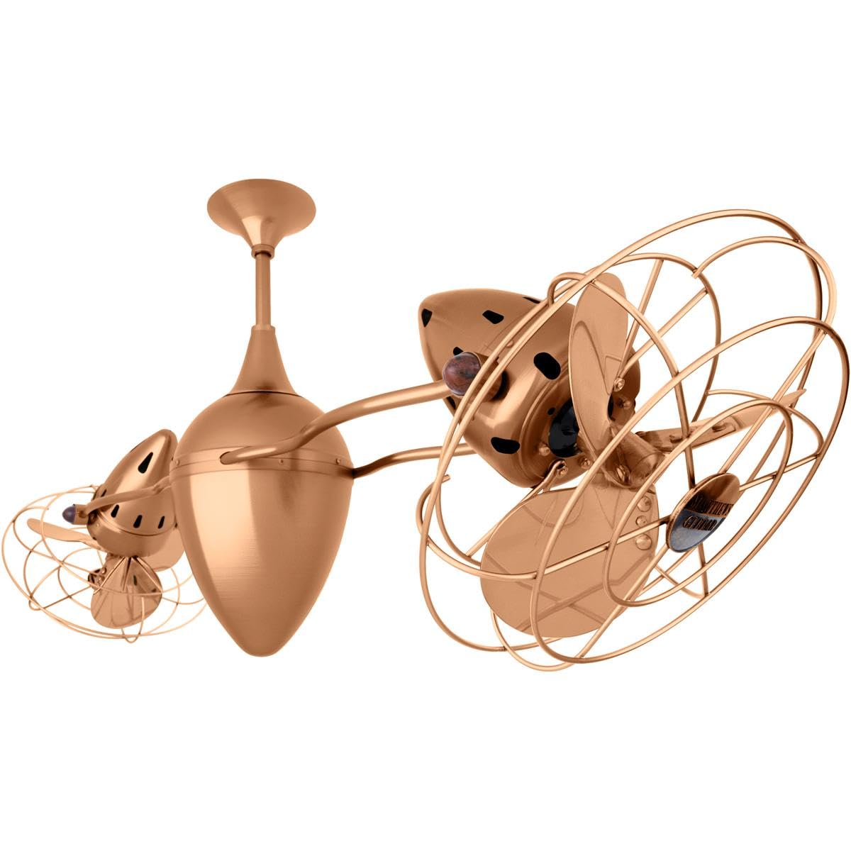 Matthews Fan AR-BRCP-MTL Ar Ruthiane 360° dual headed rotational ceiling fan in brushed copper finish with metal blades.