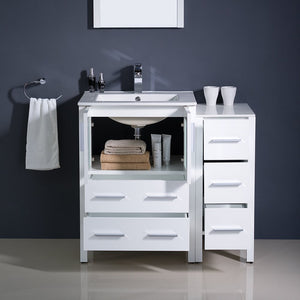 Fresca FVN62-2412WH-UNS Fresca Torino 36" White Modern Bathroom Vanity w/ Side Cabinet & Integrated Sink