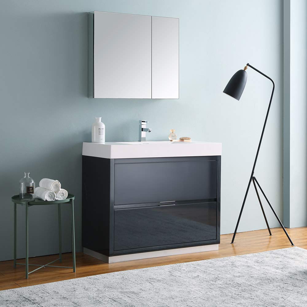 Fresca FVN8442WH Fresca Valencia 40" Glossy White Free Standing Modern Bathroom Vanity w/ Medicine Cabinet