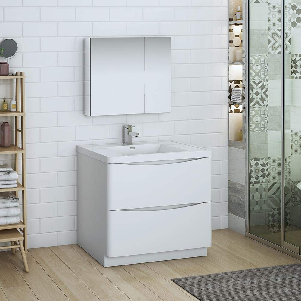 Fresca FVN9136WH Fresca Tuscany 36" Glossy White Free Standing Modern Bathroom Vanity w/ Medicine Cabinet