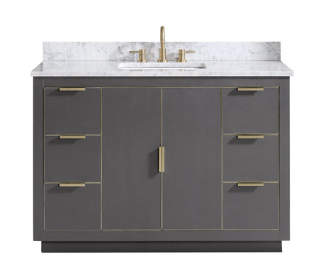 Avanity Austen 49 in. Vanity Combo in Twilight Gray with Gold Trim and Carrara White Marble Top 