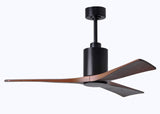 Matthews Fan PA3-BK-WA-52 Patricia-3 three-blade ceiling fan in Matte Black finish with 52” solid walnut tone blades and dimmable LED light kit 