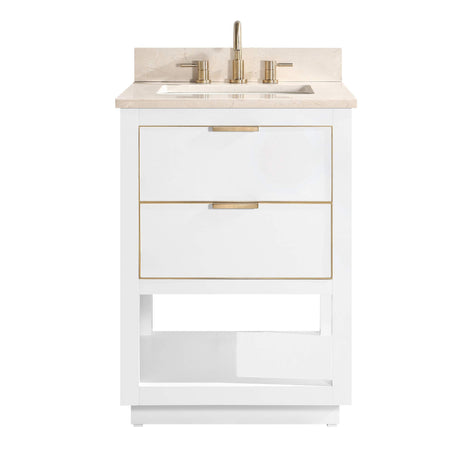 Avanity Allie 25 in. Vanity Combo in White with Gold Trim and Crema Marfil Marble Top