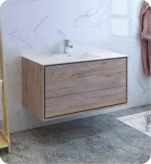Fresca FCB9248RNW-I Fresca Catania 48" Rustic Natural Wood Wall Hung Modern Bathroom Cabinet w/ Integrated Sink
