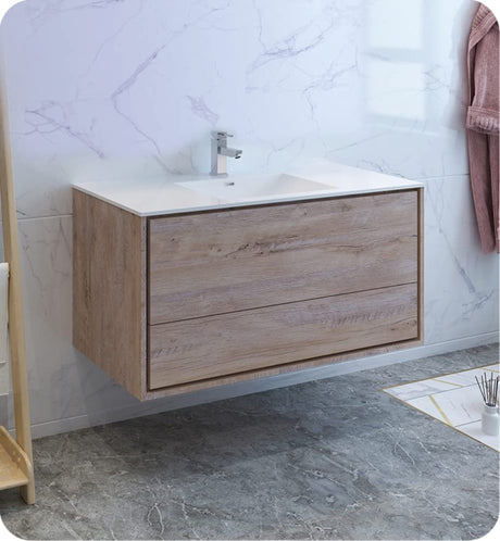 Fresca FCB9248RNW-I Fresca Catania 48" Rustic Natural Wood Wall Hung Modern Bathroom Cabinet w/ Integrated Sink