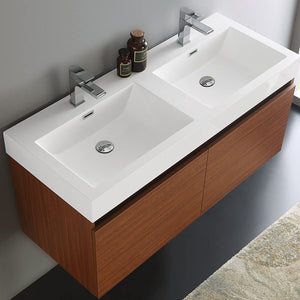 Fresca FCB8012BW-I Fresca Mezzo 48" Black Wall Hung Double Sink Modern Bathroom Cabinet w/ Integrated Sink