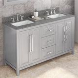Jeffrey Alexander VKITCAD60GRBOR 60" Grey Cade Vanity, double bowl, Boulder Cultured Marble Vanity Top, undermount rectangle bowl