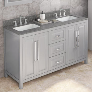 Jeffrey Alexander VKITCAD60GRBOR 60" Grey Cade Vanity, double bowl, Boulder Cultured Marble Vanity Top, undermount rectangle bowl