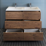 Fresca FCB93-2424RW-D-I Fresca Lazzaro 48" Rosewood Free Standing Modern Bathroom Cabinet w/ Integrated Double Sink