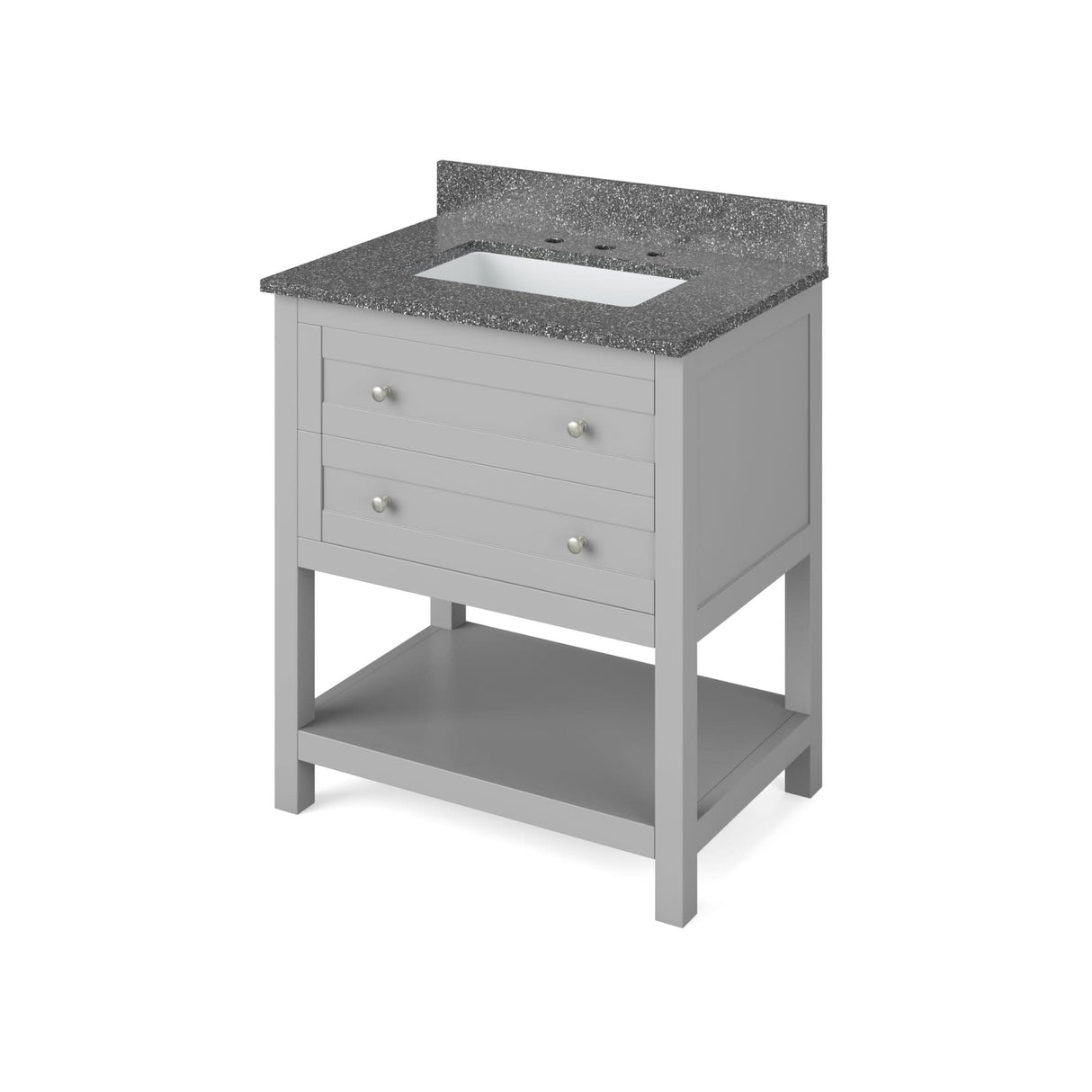 Jeffrey Alexander VKITAST30GRBOR 30" Grey Astoria Vanity, Boulder Cultured Marble Vanity Top, undermount rectangle bowl
