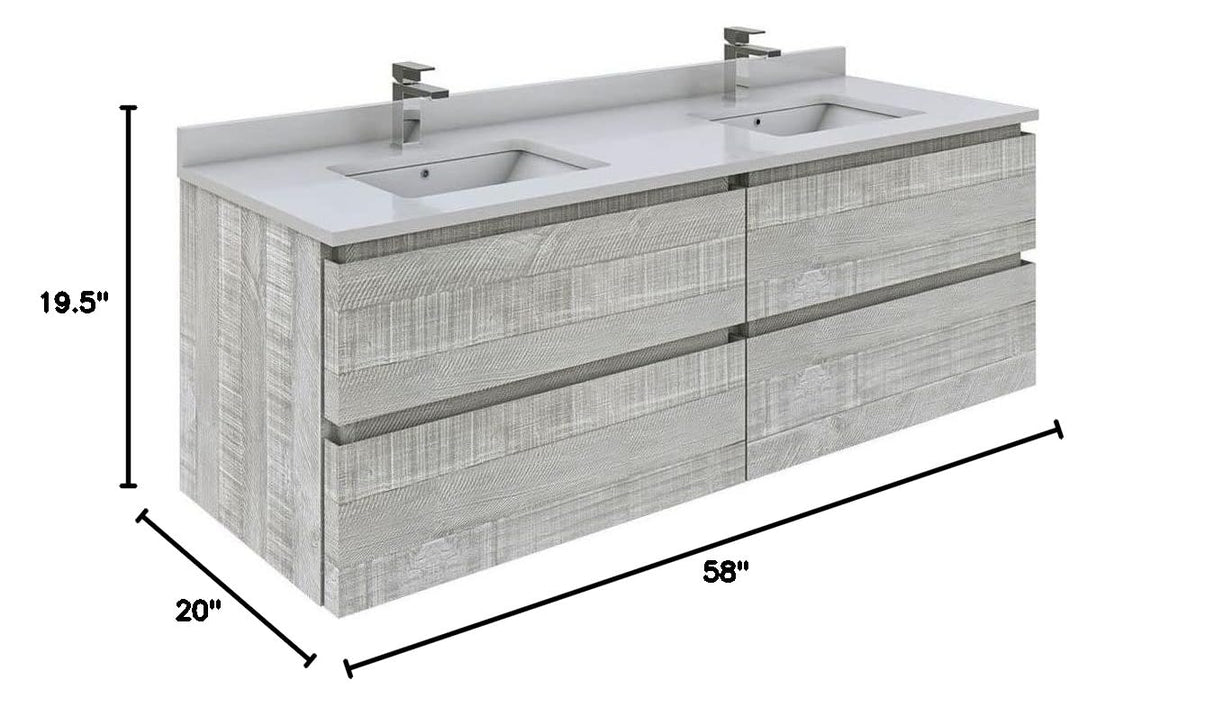 Fresca FCB31-3030ASH Fresca Formosa 58" Wall Hung Double Sink Modern Bathroom Cabinet in Ash