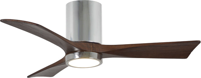 Matthews Fan IR3HLK-CR-WA-42 Irene-3HLK three-blade flush mount paddle fan in Polished Chrome finish with 42” solid walnut tone blades and integrated LED light kit.