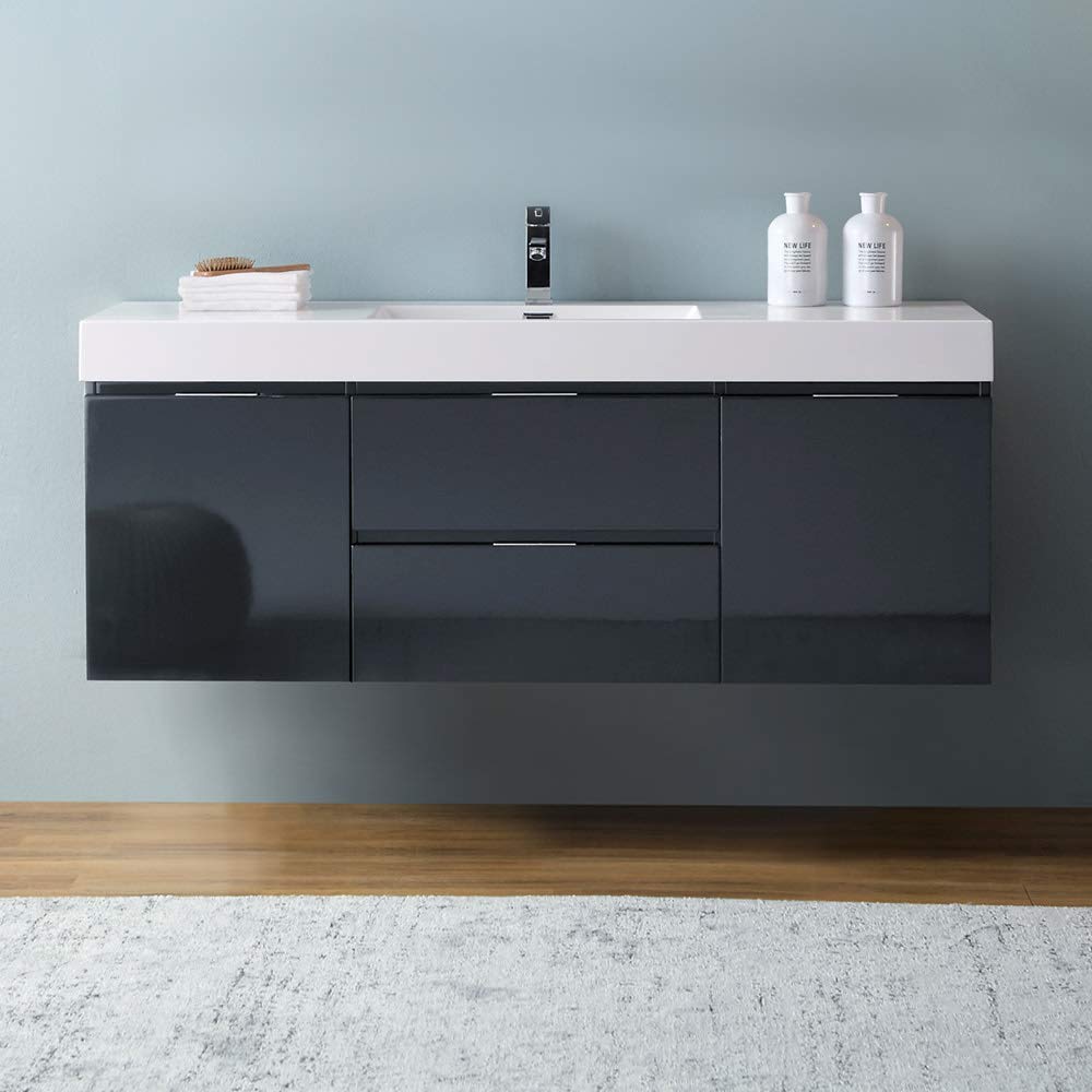 Fresca FCB8360WH-I Fresca Valencia 60" Glossy White Wall Hung Modern Bathroom Vanity