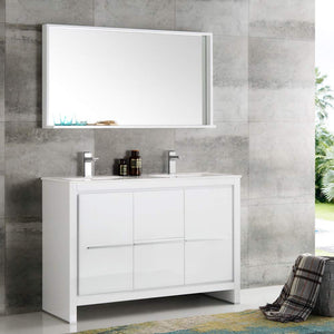 Fresca FVN8148WH-D Fresca Allier 48" White Modern Double Sink Bathroom Vanity w/ Mirror