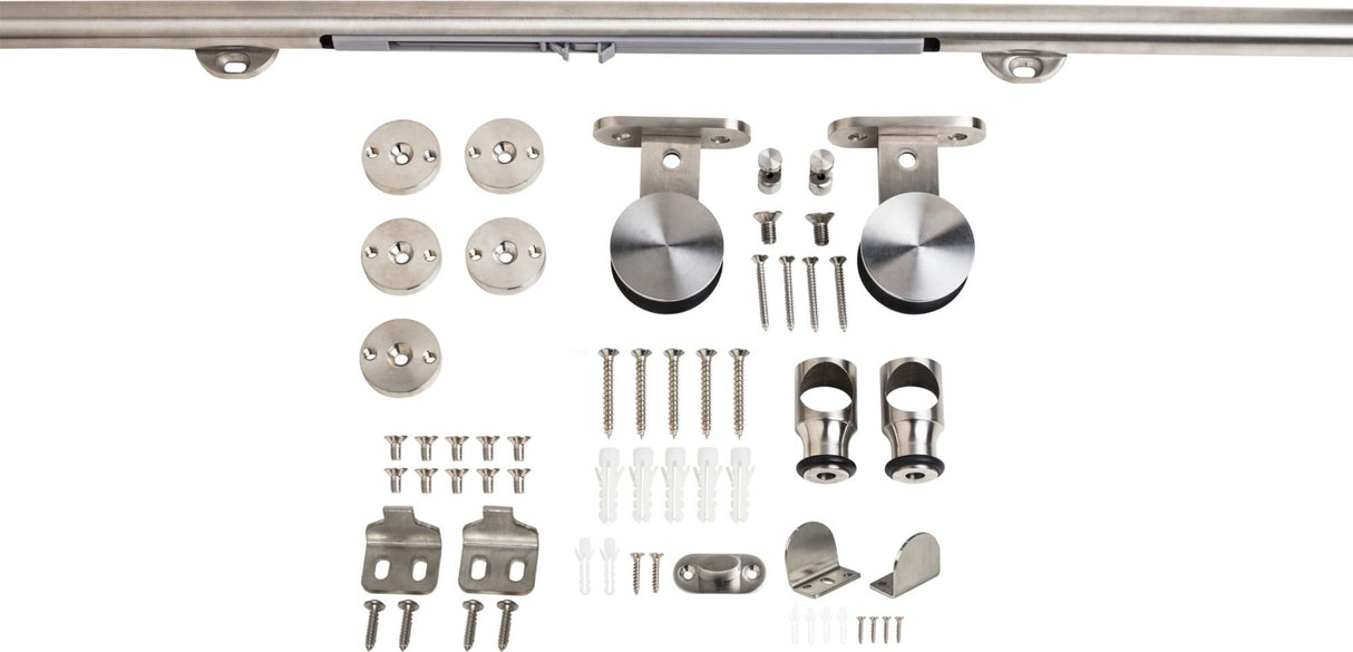 Hardware Resources BDH-05SS-72-R Barn Door Hardware Kit Contemporary Bar with Soft-close Stainless Steel 6 ft Length - Retail Packaged