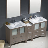 Fresca FVN62-301230GO-UNS Fresca Torino 72" Gray Oak Modern Double Sink Bathroom Vanity w/ Side Cabinet & Integrated Sinks