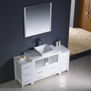 Fresca FVN62-123612WH-VSL Fresca Torino 60" White Modern Bathroom Vanity w/ 2 Side Cabinets & Vessel Sink