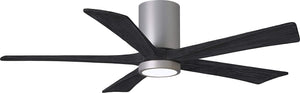 Matthews Fan IR5HLK-BN-BK-52 IR5HLK five-blade flush mount paddle fan in Brushed Nickel finish with 52” solid matte black wood blades and integrated LED light kit.