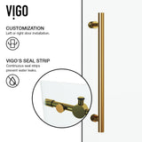 VIGO Adjustable 64-68" W x 74" H Elan Frameless Sliding Shower Door with Clear Tempered Glass, Reversible Handle in Matte Brushed Gold