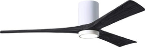 Matthews Fan IR3HLK-WH-BK-60 Irene-3HLK three-blade flush mount paddle fan in Gloss White finish with 60” solid matte black wood blades and integrated LED light kit.