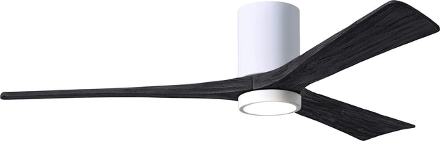 Matthews Fan IR3HLK-WH-BK-60 Irene-3HLK three-blade flush mount paddle fan in Gloss White finish with 60” solid matte black wood blades and integrated LED light kit.