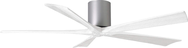 Matthews Fan IR5H-BN-MWH-60 Irene-5H five-blade flush mount paddle fan in Brushed Nickel finish with 60” solid matte white wood blades. 