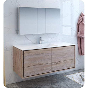 Fresca FVN9260RNW-S Fresca Catania 60" Rustic Natural Wood Wall Hung Single Sink Modern Bathroom Vanity w/ Medicine Cabinet