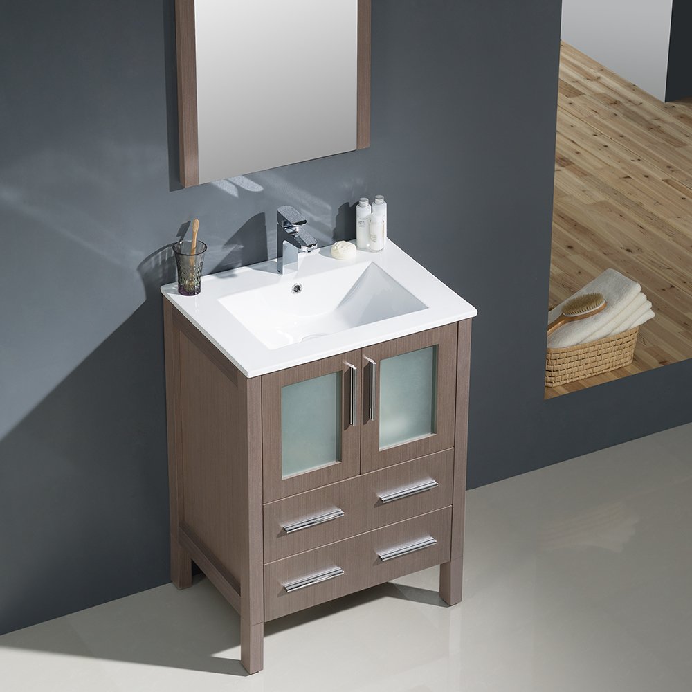 Fresca FVN6224GO-UNS Fresca Torino 24" Gray Oak Modern Bathroom Vanity w/ Integrated Sink