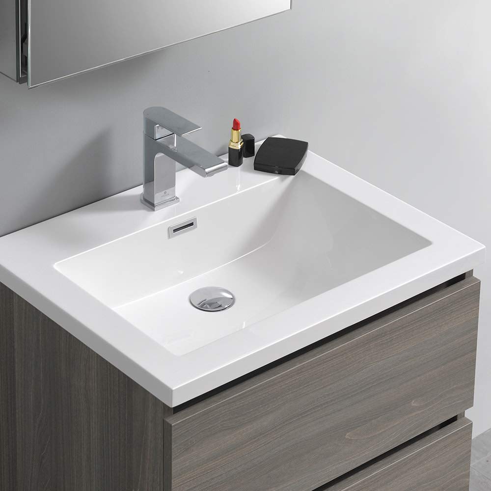 Fresca FCB9324GR-I Fresca Lazzaro 24" Gray Free Standing Modern Bathroom Cabinet w/ Integrated Sink