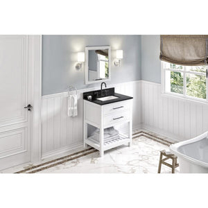 Jeffrey Alexander VKITWAV30WHBGR 30" White Wavecrest Vanity, Black Granite Vanity Top, undermount rectangle bowl