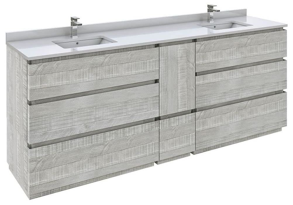 Fresca FCB31-361236ASH-FC-CWH-U Fresca Formosa 84" Floor Standing Double Sink Modern Bathroom Cabinet w/ Top & Sinks in Ash