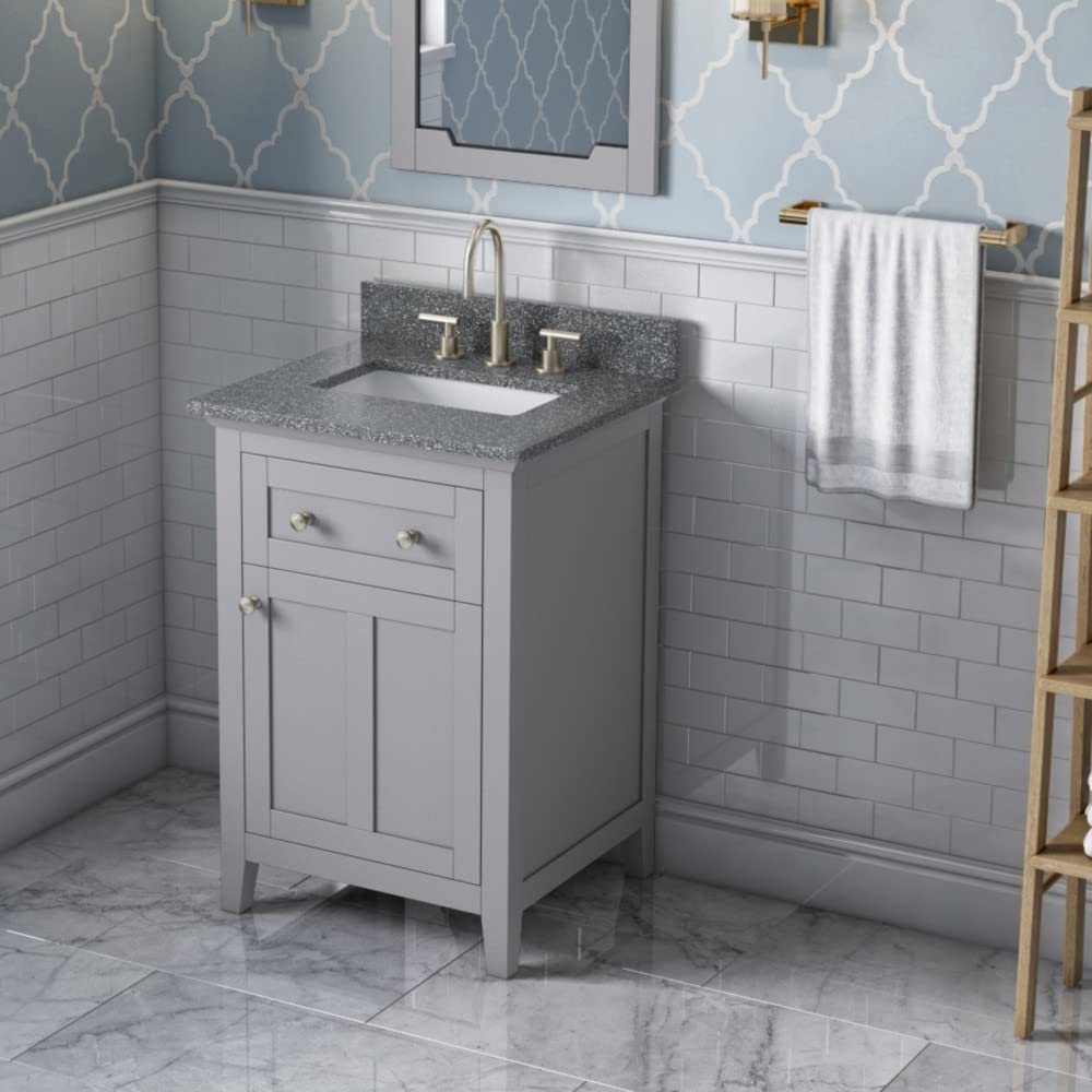 Jeffrey Alexander VKITCHA24GRBOR 24" Grey Chatham Vanity, Boulder Cultured Marble Vanity Top, undermount rectangle bowl