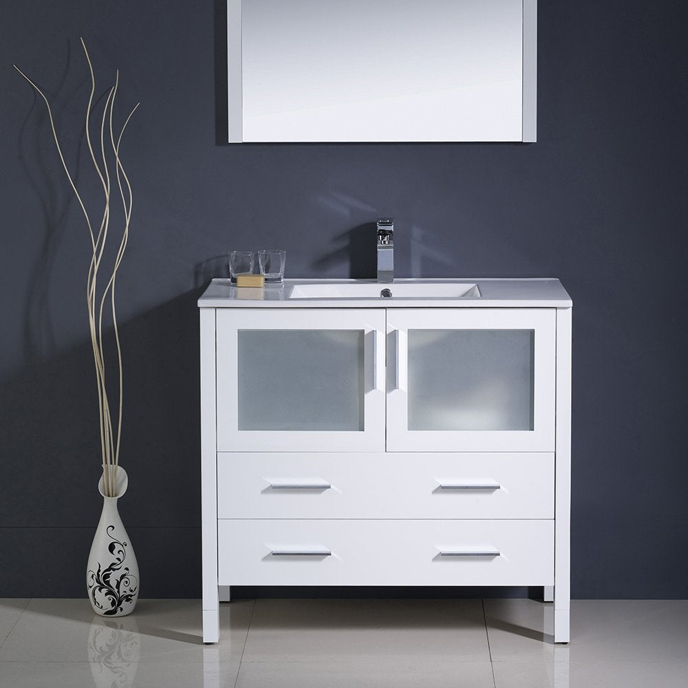 Fresca FVN6236WH-UNS Fresca Torino 36" White Modern Bathroom Vanity w/ Integrated Sink