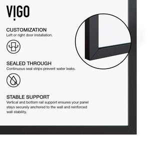 VIGO Zenith Fixed Glass Shower Wall Panels | Frameless Tempered Shower Glass Panel for Open Walk-in Bathroom (3" L x 34.125" W x 74" H) | Clear Glass Shower Panel with Matte Black Hardware Finish